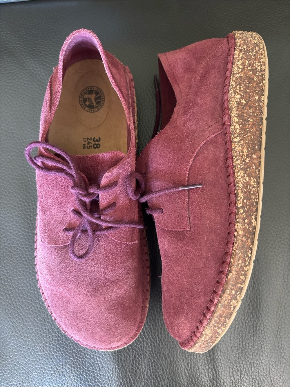 Birkenstock Gary Lace Up Shoe Burgundy Suede Leather Sz38